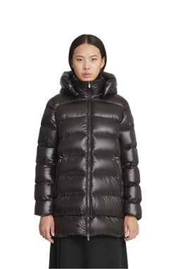 BELLA 800FP LIGHT DOWN COAT WITH DETACHABLE HOOD MICRO RIPSTOP SHINY JET BLACK